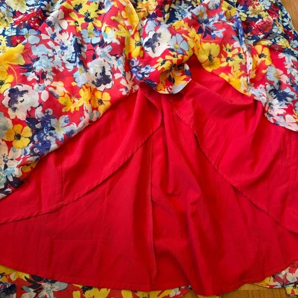 Lulus Women’s Radiant Ruby Red Floral Print Chiffon Maxi Dress Size Medium NWT - Picture 10 of 16